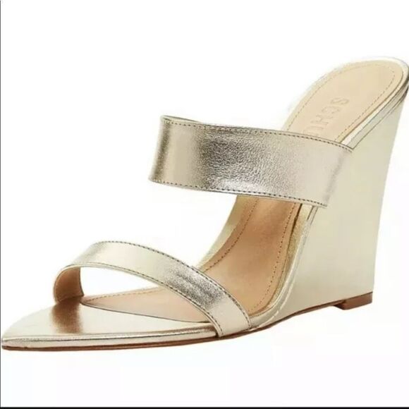 NEW SCHUTZ Soraya Gold Metallic Wedges Pointed - Picture 1 of 3